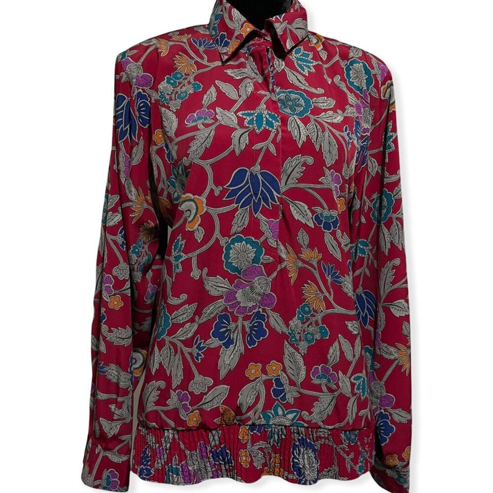 VTG Alfred Dunner Button Front Blouse Women's 12 L Multicolor Floral Smocked